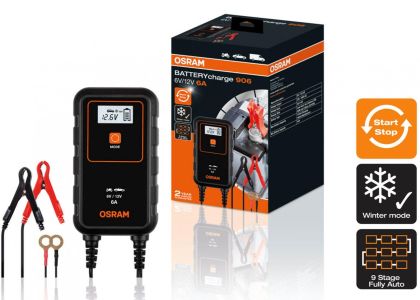Интелигентно зарядно за акумулатор OSRAM BATTERYcharge 906 6A, 6V/12V, съвместим със Start/Stop