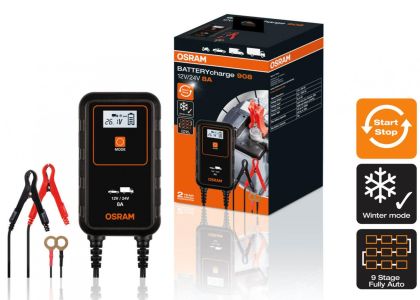 Интелигентно зарядно за акумулатор Osram BATTERYcharge 908, 8A, 12V/24V, съвместимо със Start/Stop